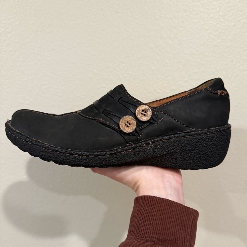 Clarks Black Mules with Brown Accents 11M